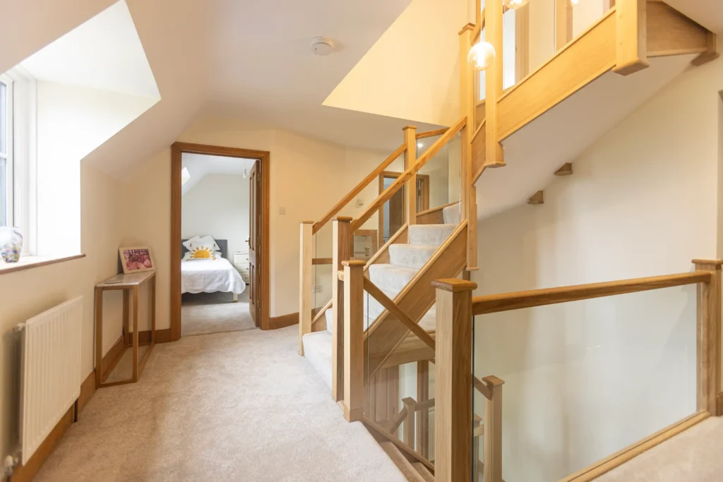 natural wooden staircase & glass