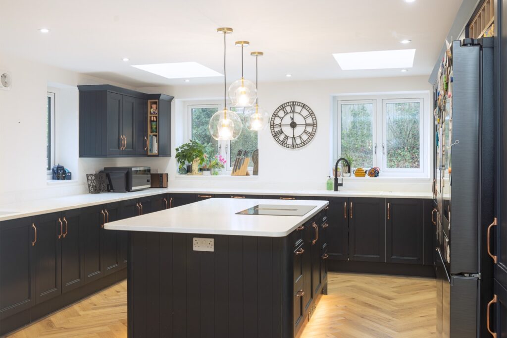 navy and white kitchen renovation