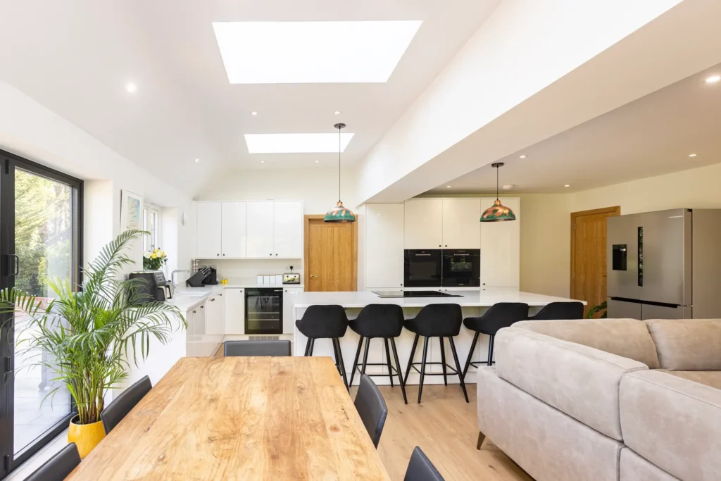 kitchen diner with skylights