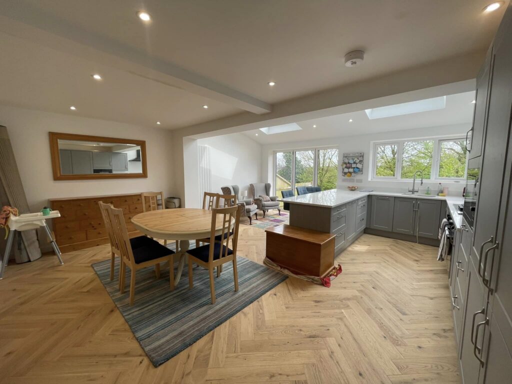 open plan kitchen and dining